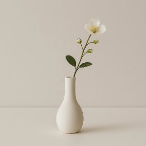 Minimalist White Ceramic Vase for Single Stem Flowers and Small Buds