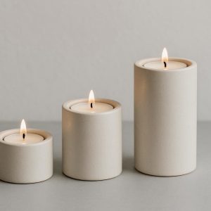 Set of Three Minimalist Ceramic Tea Light Holders in Varying Heights