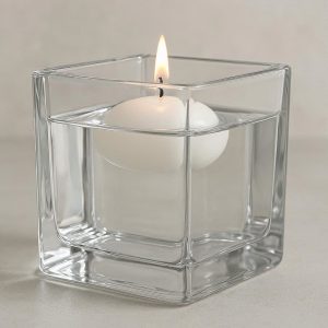 Clear Glass Cube Candle Holder for Floating Candle or Votive