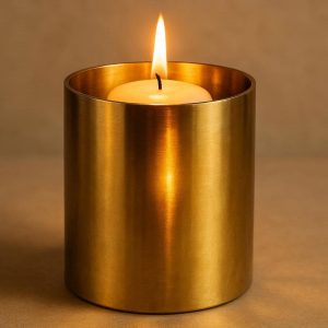 Brass Cylinder Candle Holder with Reflective Finish for Warm Glow