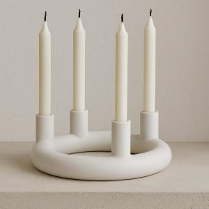 White Porcelain Ring Candle Holder for Drip Candles Scandinavian Style