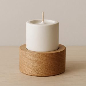 Minimalist Wood and Ceramic Combined Candle Holder for Natural Decor
