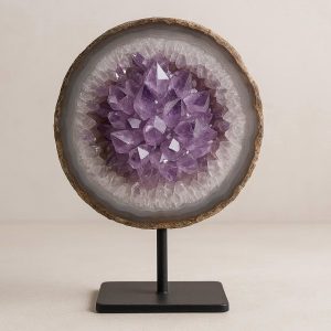 Crystal Cluster Geode Slice on Display Stand for Natural Energy Decor