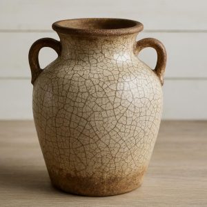 Rustic Ceramic Vase with Crackle Glaze Effect for Farmhouse Style Kitchen