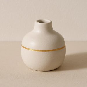 Mini Ceramic Vase with Gold Accent Line for Modern Shelf Decor